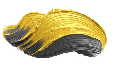 Black and yellow paint strokes golden brush isolated on white background