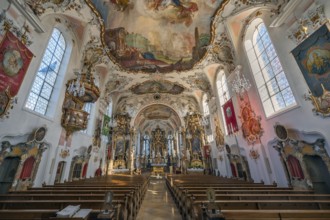 Rococo church of St Ulrich, affectionately known as -the little meadow-, Seeg, Allgäu, Bavaria,