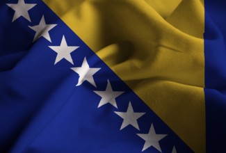 Ruffled Flag of Bosnia and Herzegovina Blowing in Wind
