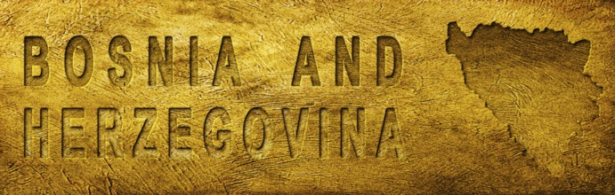 Bosnia and Herzegovina Map and Text on Grunge Gold Texture