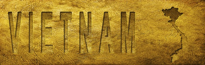 Vietnam Map and Text on Grunge Gold Texture
