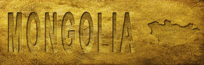 Mongolia Map and Text on Grunge Gold Texture