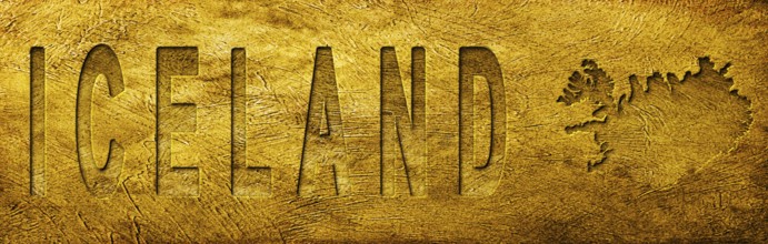 Iceland Map and Text on Grunge Gold Texture