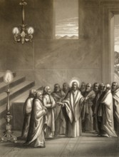 Prayer after the Last Supper, New Testament, steel engraving 1853, digitally restored