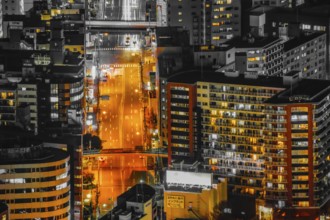 Yokohama night view (single-color processing: orange color). Shooting Location: Yokohama-city