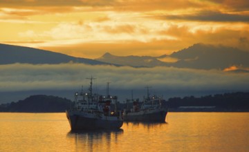 Calm summer evening, sunset over Avacha Bay in Petropavlovsk-Kamchatsky