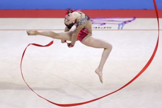 Sofia, Bulgaria - 27 March, 2021:Adi Asya Katz of Israel performs during the individual Ribbon