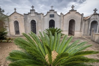 Family pantheons with tile roof, Pina cemetery, Majorca, Balearic Islands, Spain, Europe