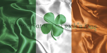 St. Patrick's Day. Flag Of Ireland With Clover Leafs 3D illustration