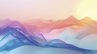 Abstract mountain landscape with colorful, gradient hues ranging from blue to pink, creating a