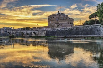 Rome Vatican Italy sunset city skyline at Castel Sant'Angelo