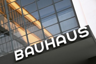 Bauhaus lettering on the Bauhaus building, Dessau, Saxony-Anhalt, Germany, Europe