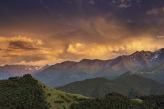 Beautiful sunset in the smoky mountains, Caucasus mountains