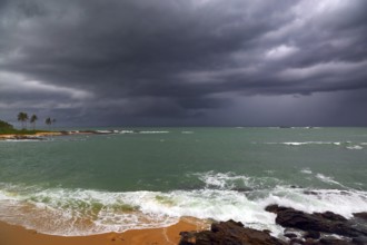 Beautiful sea stormy landscape over rocky coastline in Indian ocean