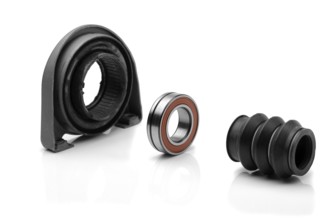 Set of bearing of the propeller shaft support bearing and shaft seal. Studio, isolate on white