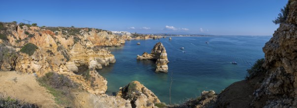 View on the coastline and cliffs of Lagos in Portugal, Praia do Pinhao area