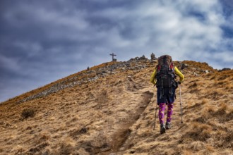 Trekking scene in the alps of Lake Como