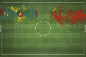 Grenada vs China Soccer Match, national colors, national flags, soccer field, football game,