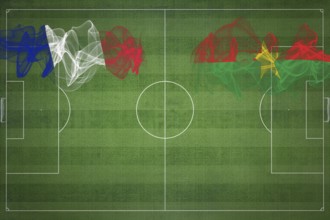 France vs Burkina Faso Soccer Match, national colors, national flags, soccer field, football game,