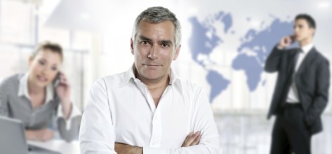 Businessman senior expertise teamwork world map global communication