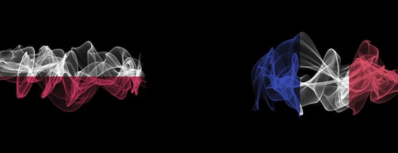 Flags of Poland and France on Black background, Poland vs France Smoke Flags