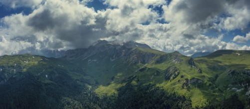 Aerial panorama view of Oshten mount at summer, Adygea, Caucasus Mountains, Russia, Europe