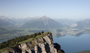 Panorama of Lake Thun and the Bernese Alps, Lookount Niederhorn, Switzerland Switzerland