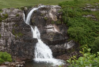 Water flowing in the beautiful waterfalls of the Meeting of the Three waters in the highlands of