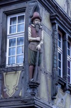 Detail of the famous historic half-timbered building from 1537 Haus Pfister (Maison Pfister) with a