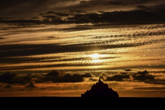 Panoramic view of famous historic Le Mont Saint-Michel tidal island Normandy northern France