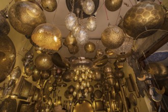 Worked brass lamps, souk street, marrakesh, morocco