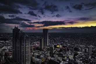 Shinjuku of city landscape and sunset visible from the observatory of the Tokyo Metropolitan
