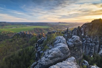 View from the Schrammsteine over the Elbe valley, Saxon Switzerland National Park, Germany, Europe