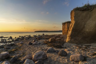 Evening light over the beach and cliffs in Klein Zicker, Mecklenburg-Western Pomerania, Germany,
