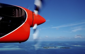 Aerial view of the Maldives, Maldives, Indian Ocean, South Male Atoll, Kandooma, Guraidhoo, Asia