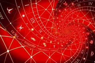 Zodiac Signs Horoscope background. Concept for fantasy and mystery, red
