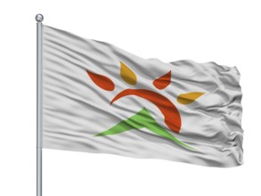 Asago City Flag On Flagpole, Country Japan, Hyogo Prefecture, Isolated On White Background