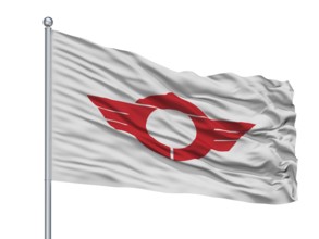 Toba City Flag On Flagpole, Country Japan, Mie Prefecture, Isolated On White Background