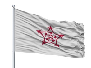 Kaizuka City Flag On Flagpole, Country Japan, Osaka Prefecture, Isolated On White Background