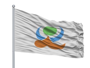 Kami City Flag On Flagpole, Country Japan, Kumamoto Prefecture, Isolated On White Background