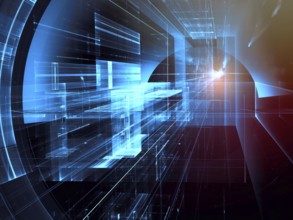 Blue technology portal or tunnel - abstract computer generated 3d illustration. Information