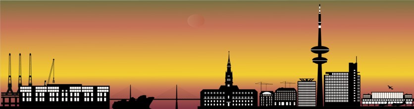 Illustration of hamburg city skyline in germany with the industry, harbor with ship and boat and