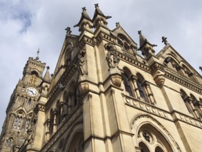 Close up view of bradford city hall in west yorkshire a victorian gothic revival sandstone building