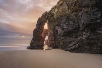 Idyllic sunrise landscape in Cathedrals beach, Ribadeo, Galicia, Spain, Europe
