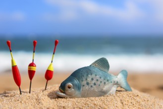 Fish floats and artificial fish at the beach