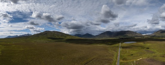 Drone panorama landscape of Connemara National Park and the Twelve Bens mountains in western