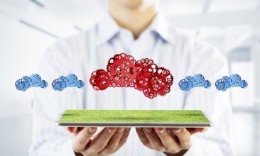 Mechanisms as symbol of wireless connection and interaction presented on white office background