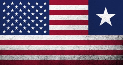 United States of America (USA) national flag with Liberia National flag. Grunge background