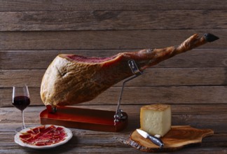 Iberian ham pata negra from Spain manchego cheese and red wine