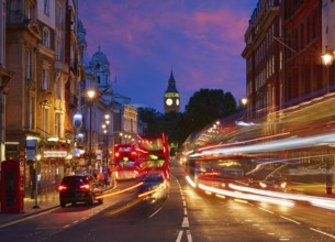 London Big Ben from Trafalgar Square traffic lights at sunset